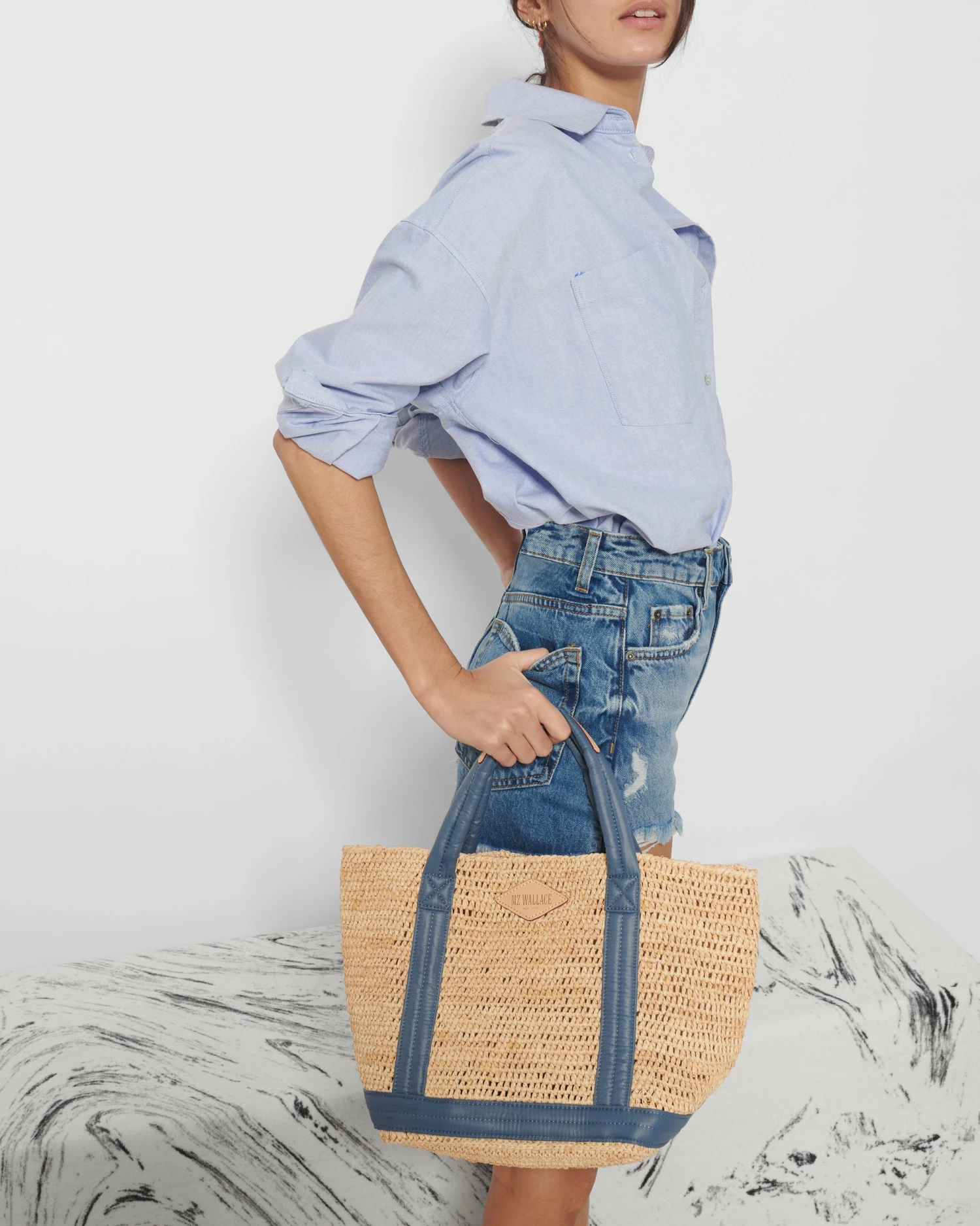 Raffia With Denim Small Raffia Tote 2 Raffia With Denim Small Raffia Tote - Image 2