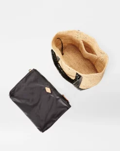 Raffia/Black Lacquer Small Raffia Tote -US Suitcase Sales Store 1471N1946 A3