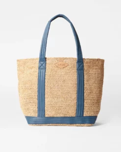 Raffia With Denim Large Raffia Tote