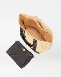 Raffia/Black Lacquer Large Raffia Tote -US Suitcase Sales Store 1472N1946 A3