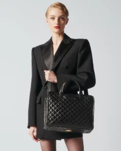 Quilted Black Leather Medium Metro Box Tote 11 Quilted Black Leather Medium Metro Box Tote -US Suitcase Sales Store 1479N1153 A12