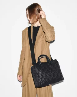 Black Medium Woven Box Tote -US Suitcase Sales Store 1495N1590 A12