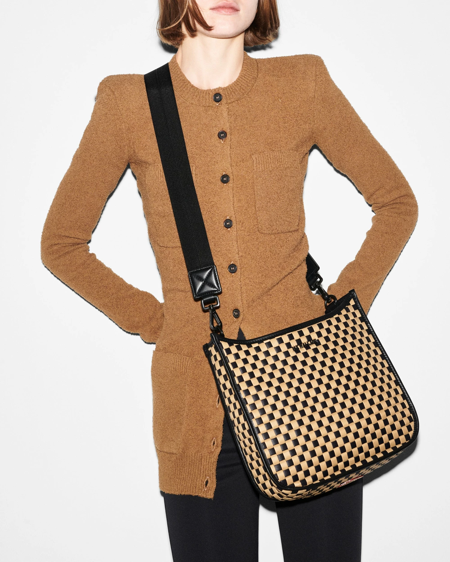 Camel & Black Woven Box Crossbody 2 Camel & Black Woven Box Crossbody - Image 2